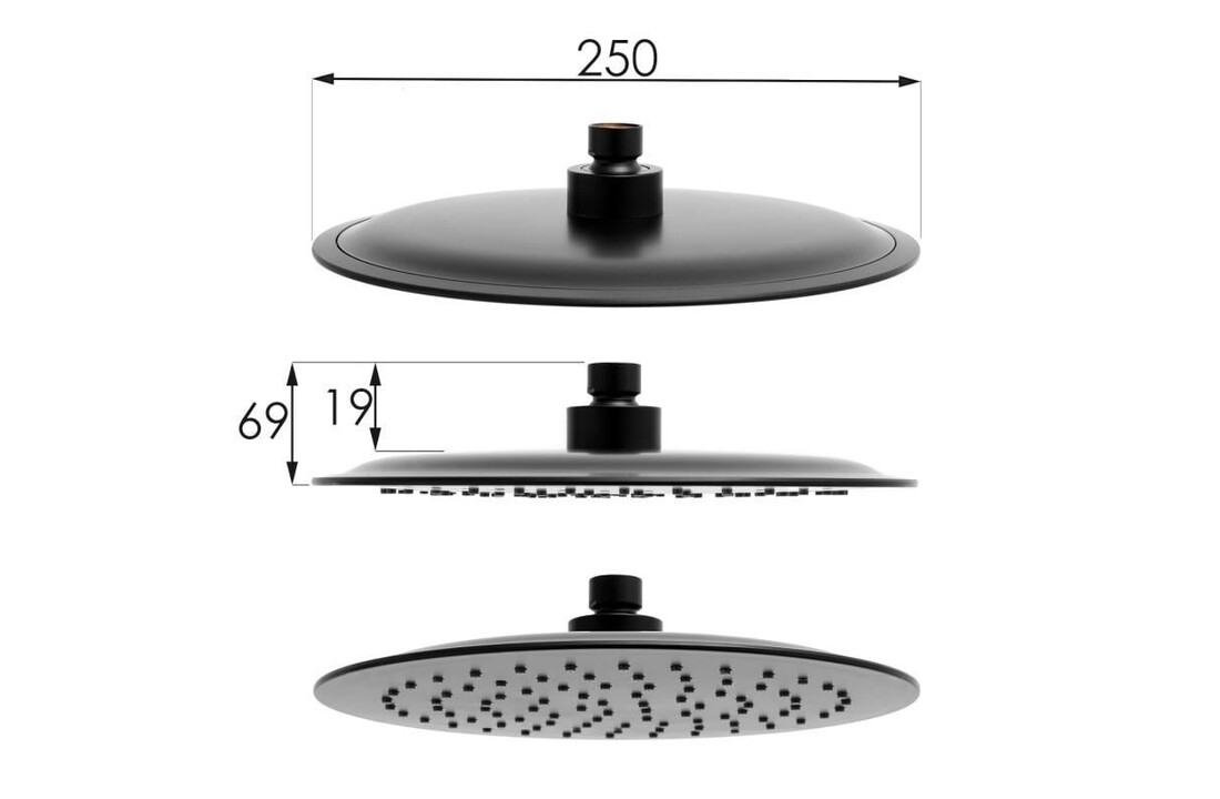 Regendouche met thermostaatkraan - Mat Zwart, 25cm Rond, Messing