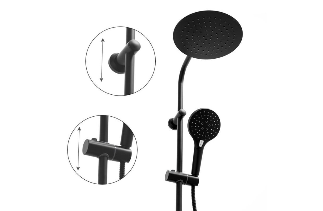 Regendouche met thermostaatkraan - Mat Zwart, 25cm Rond, Messing