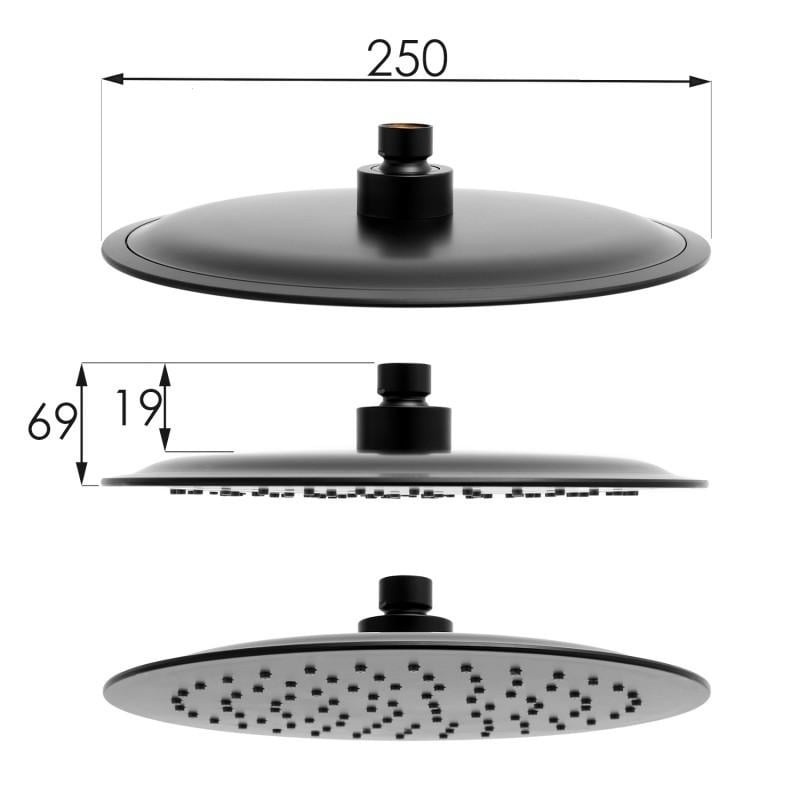 Zwarte douchekop met thermostaat - Mat zwart, 25cm rond, RVS