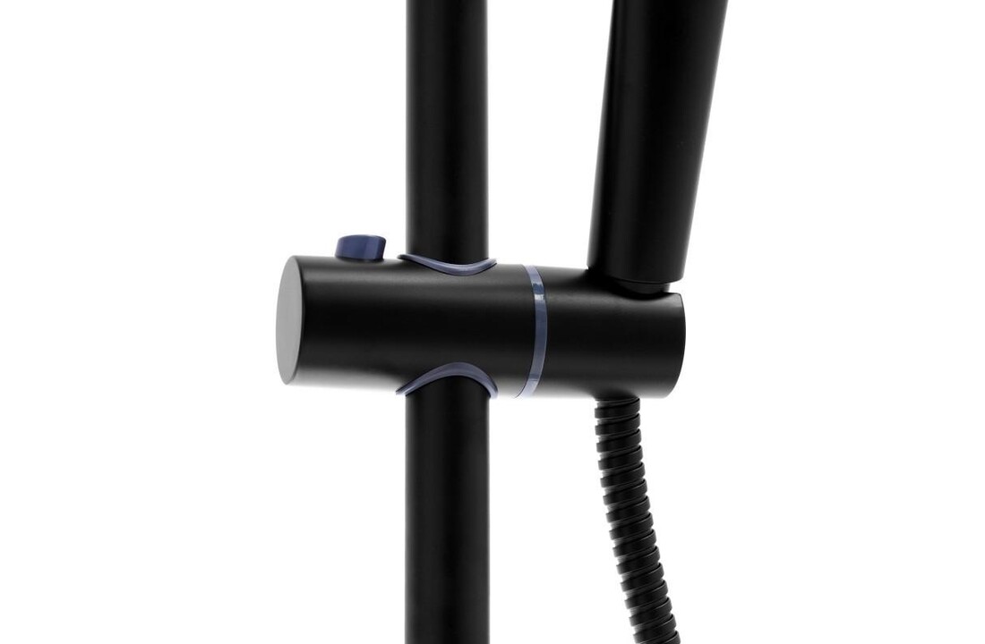 Zwarte douchekop met thermostaat - Mat zwart, 25cm rond, RVS