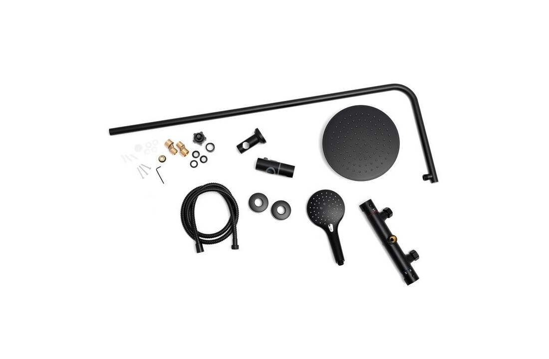 Zwarte douchekop met thermostaat - Mat zwart, 25cm rond, RVS