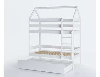 Stapelbed huisje wit grenenhout 80x160 cm met lade