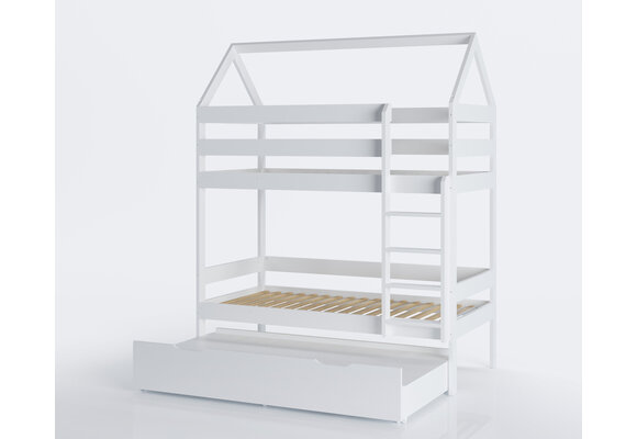 Stapelbed huisje wit grenenhout 80x160 cm met lade