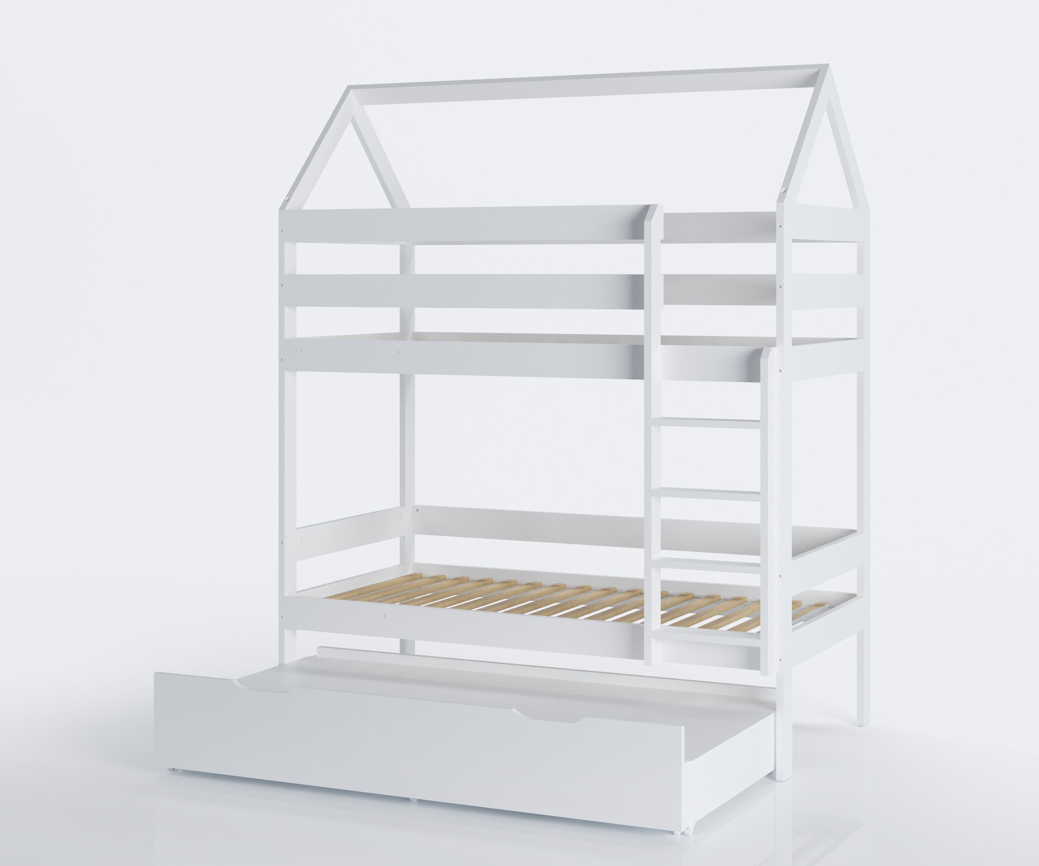 Stapelbed huisje wit grenenhout 80x160 cm met lade