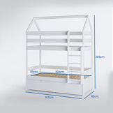 Kinder stapelbed lade - Wit huisje, 80x160 cm grenenhout