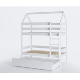 Wit stapelbed huis 80x160 cm - Massief Grenen