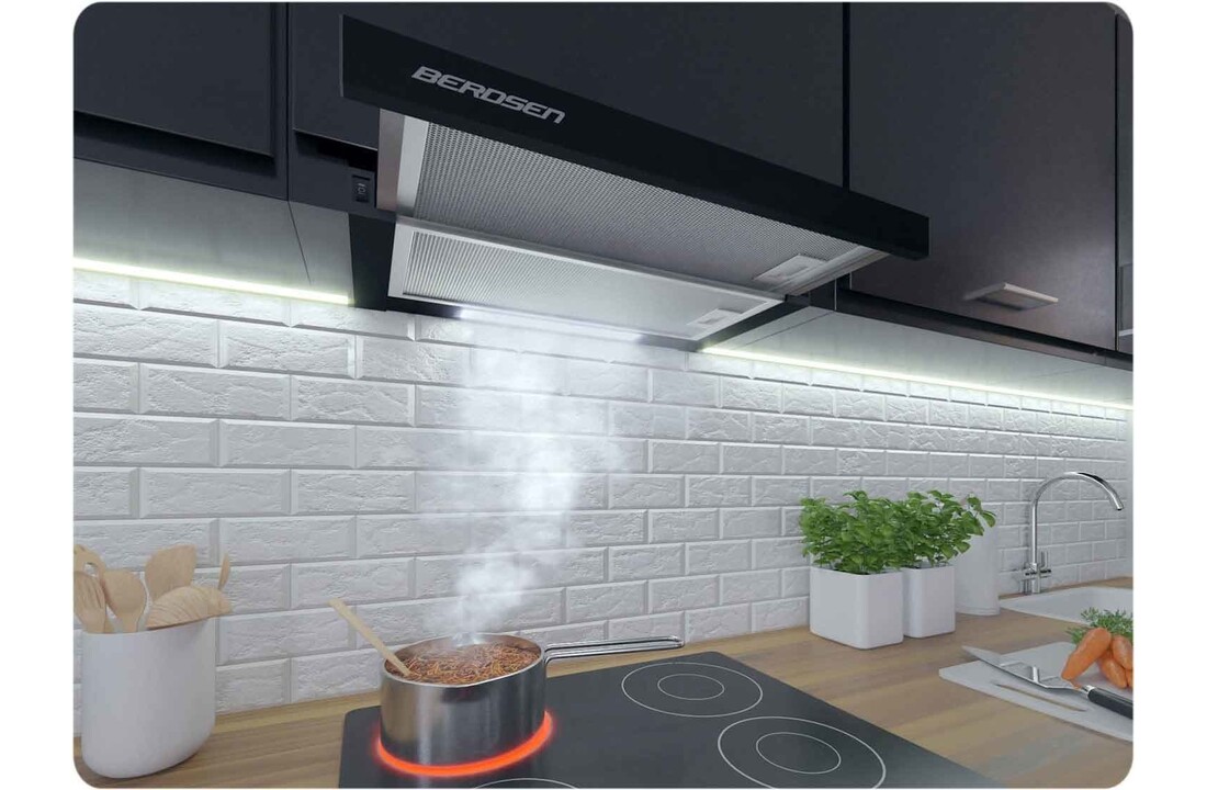 Afzuigkap 50cm zwart | Vlakscherm | RVS | 50x16x28/46 cm