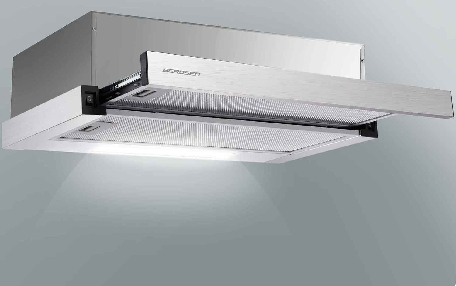 Vlakscherm afzuigkap RVS - 50 cm breed, onderbouw & telescopisch