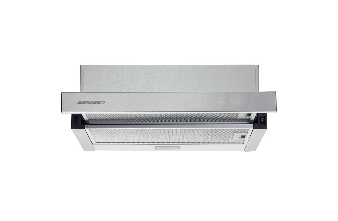 Vlakscherm afzuigkap RVS - 50 cm breed, onderbouw & telescopisch