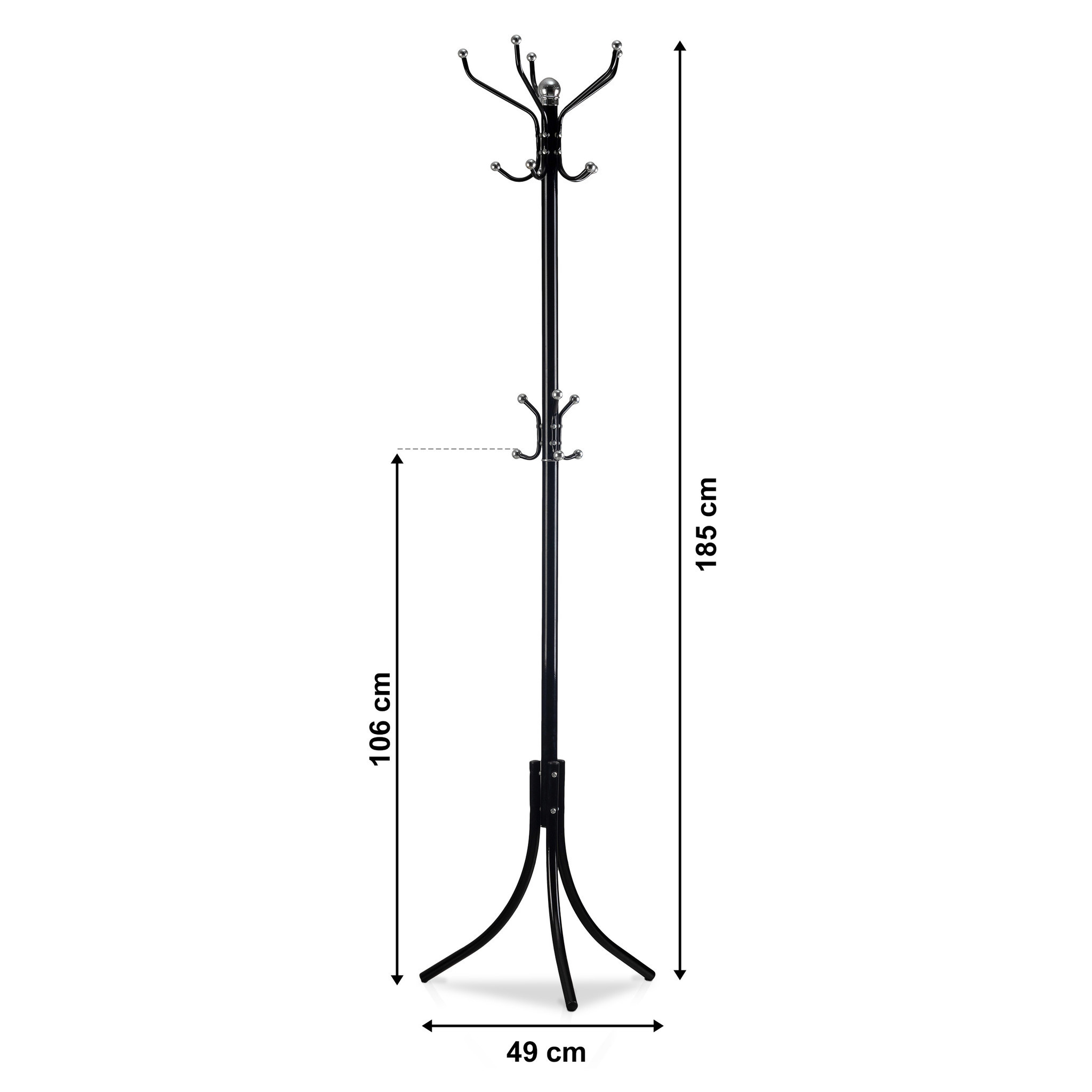 Staande kapstok 10 haken | Zwart Metaal | 185 cm Hoog