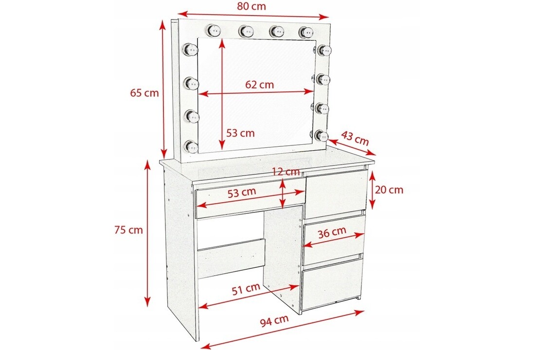 Kaptafel met spiegel en led - Wit MDF 140x94x43cm