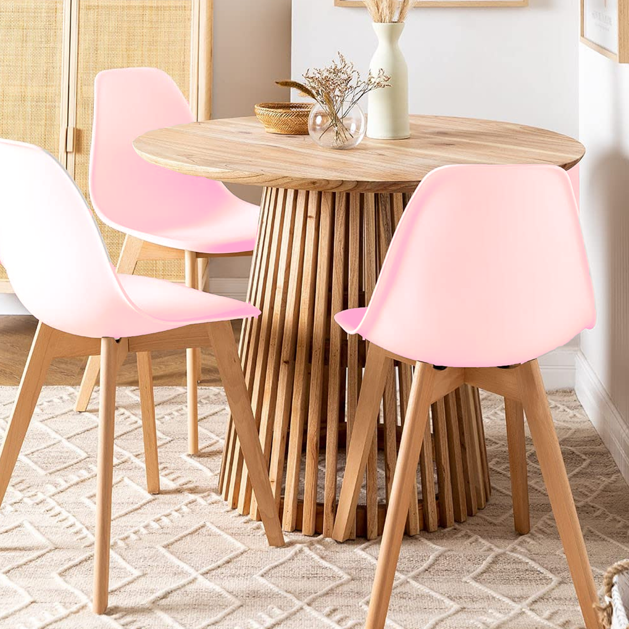 Set eetstoelen roze - Scandinavisch design, polypropyleen & beukenhout