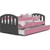 Kinderbed grijs roze | 140x80cm | Houten bed met lade