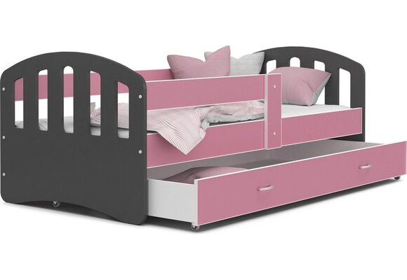 Kinderbed grijs roze | 140x80cm | Houten bed met lade