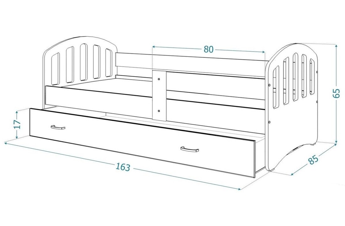 Kinderbed grijs roze | 140x80cm | Houten bed met lade