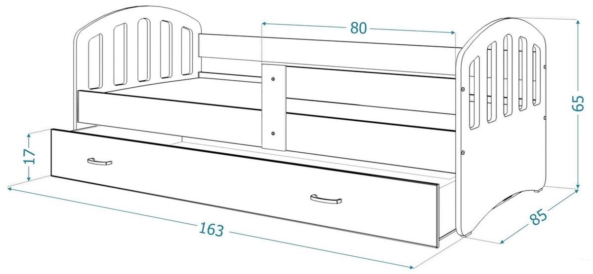 Kinderbed grijs roze | 140x80cm | Houten bed met lade