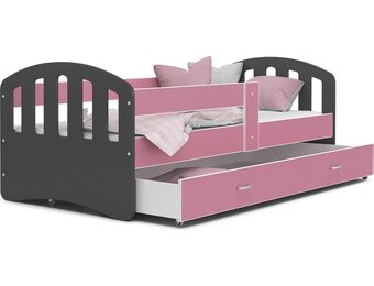 Uitschuifbaar kinderbed hout 140x80cm grijs roze met lade