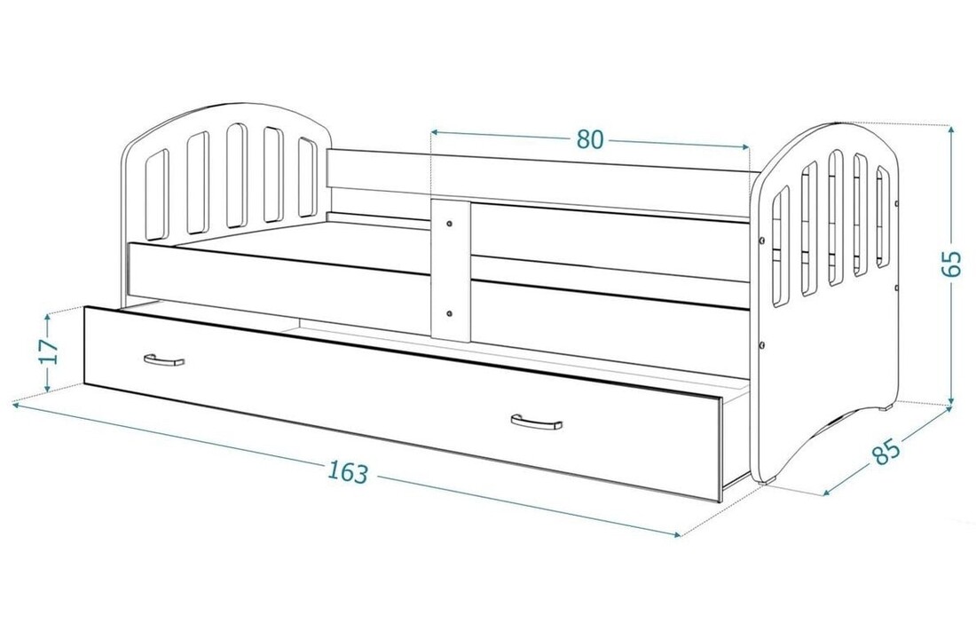 Peuterbed met lade - 140x80cm Hout - Grijs/Roze