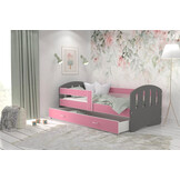 Peuterbed met lade - 140x80cm Hout - Grijs/Roze
