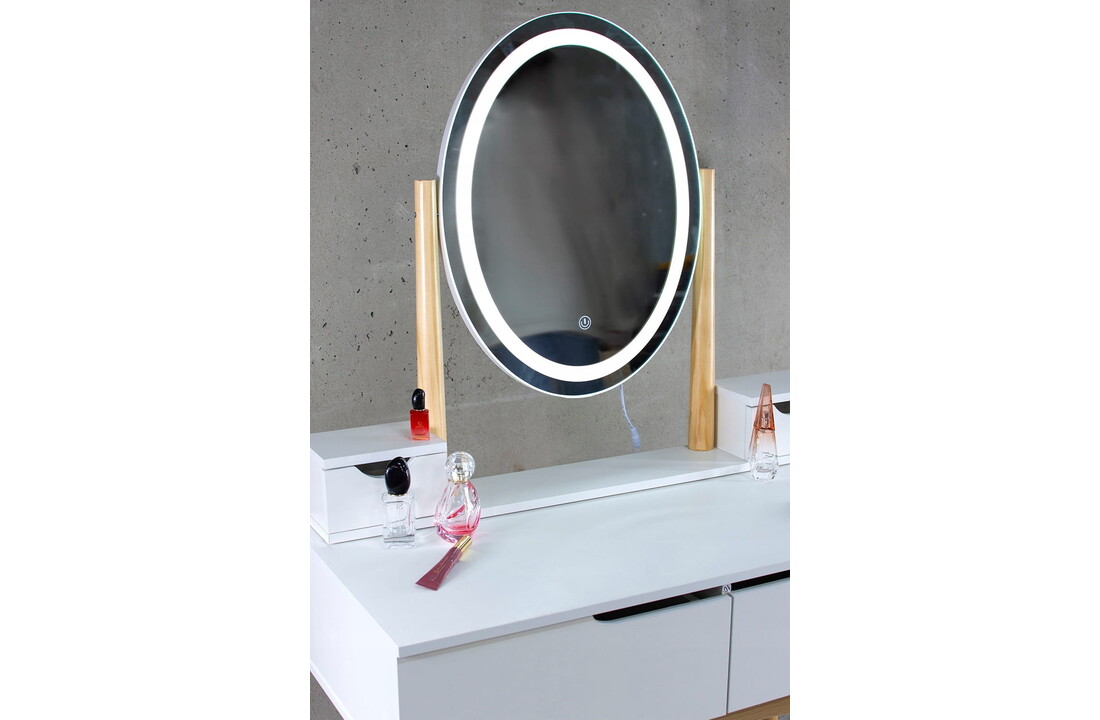 Kaptafel spiegel LED wit 80x40cm MDF met kruk