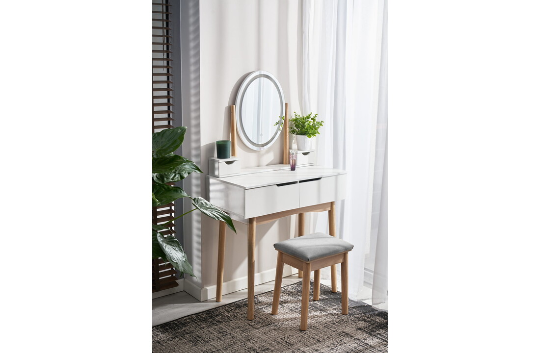 Make up tafel wit lades, spiegel met LED & kruk - 80x40cm