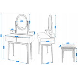 Make up tafel wit lades, spiegel met LED & kruk - 80x40cm