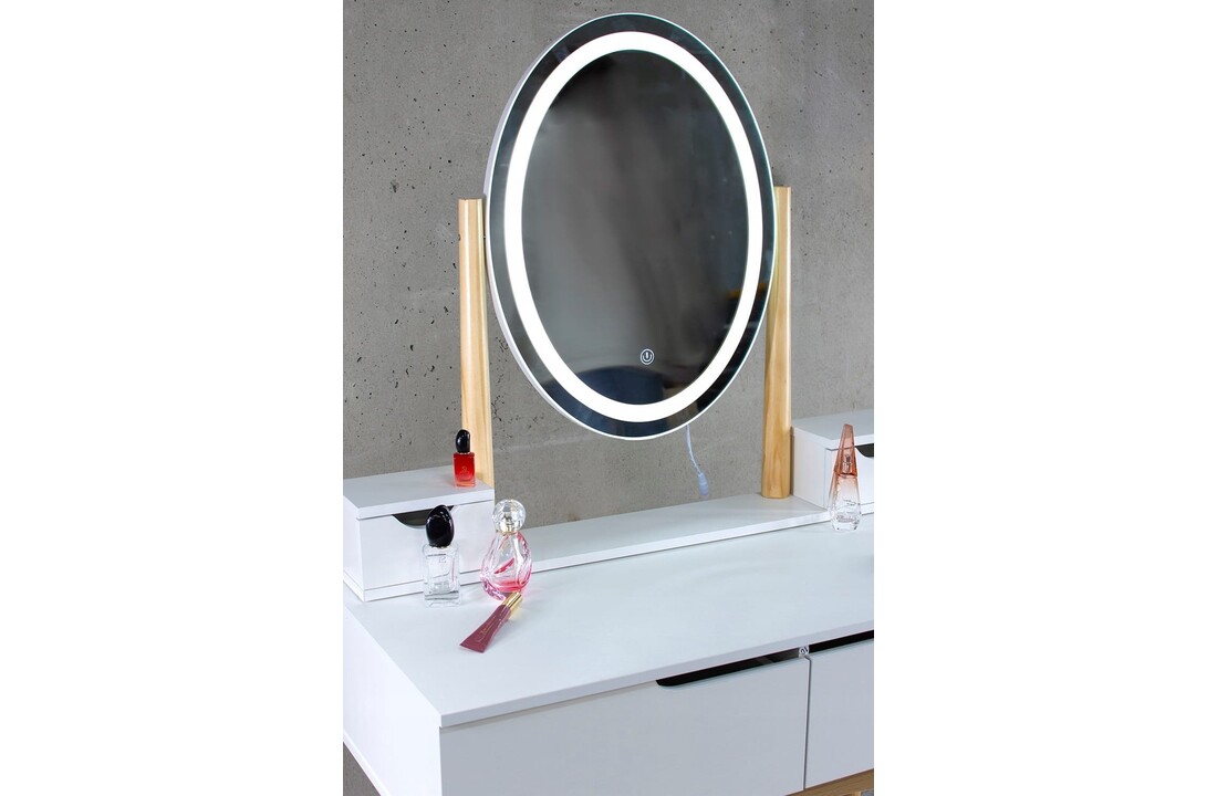 Make up tafel wit lades, spiegel met LED & kruk - 80x40cm
