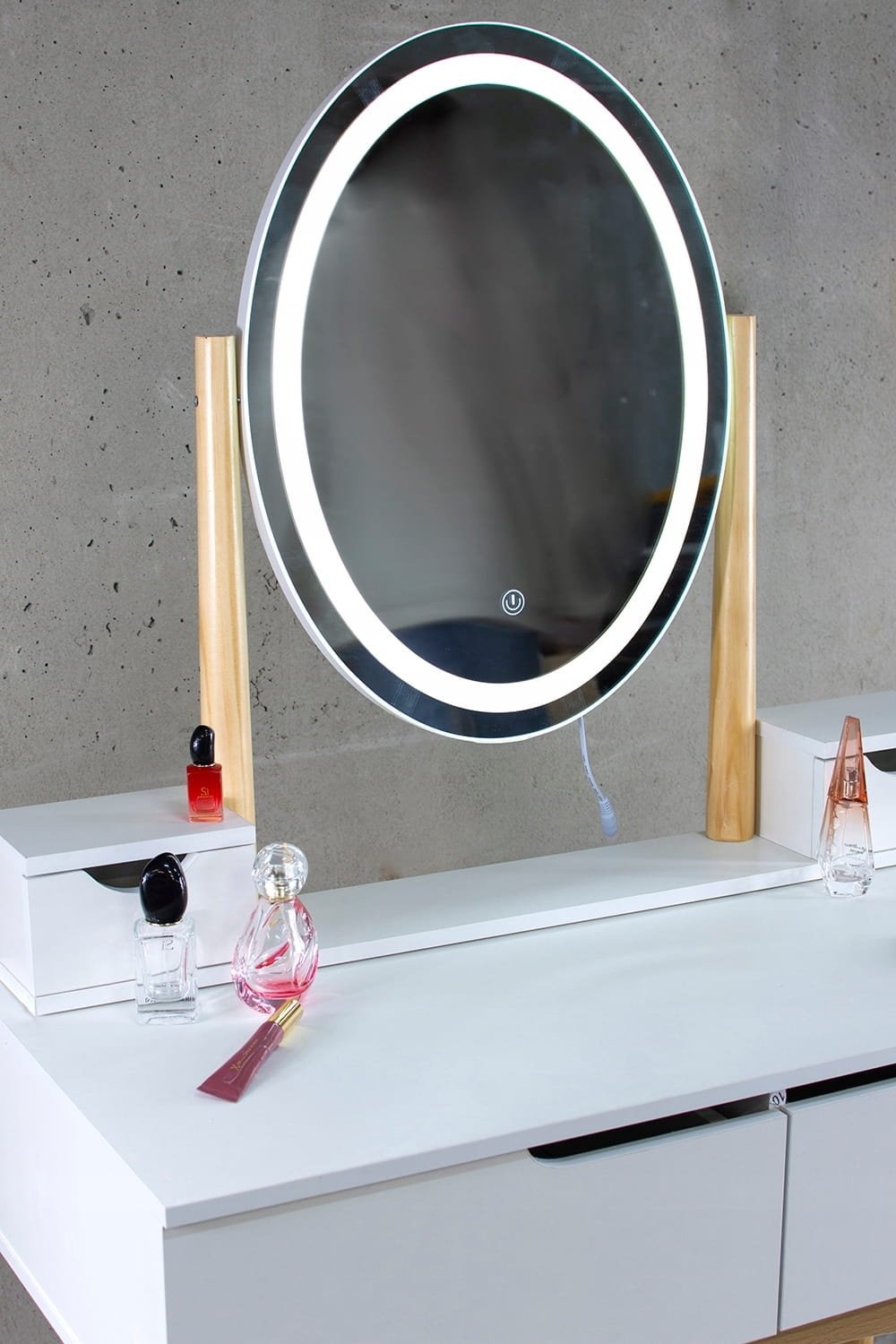 Make up tafel wit lades, spiegel met LED & kruk - 80x40cm