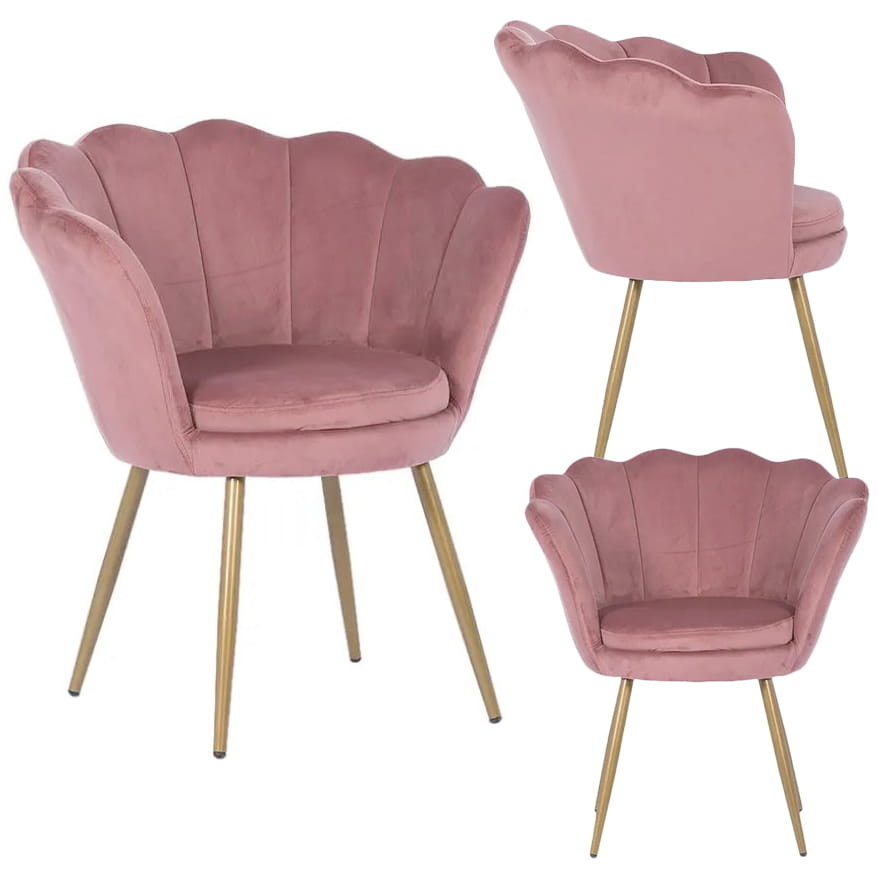 Roze fauteuil schelp: Velvet, Goud, 58x51x88 cm