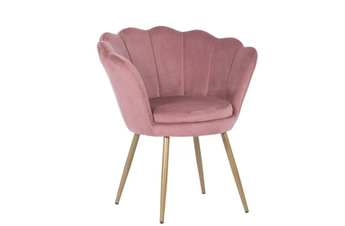 Roze fauteuil schelp: Velvet, Goud, 58x51x88 cm