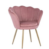 Roze fauteuil schelp: Velvet, Goud, 58x51x88 cm