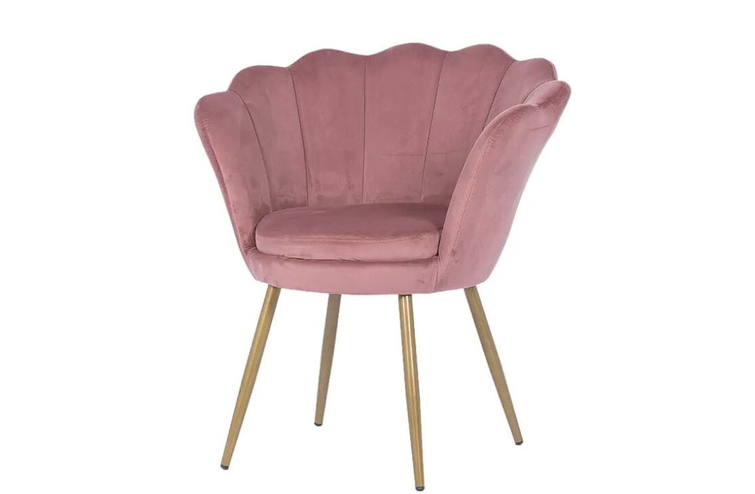 Roze fauteuil schelp: Velvet, Goud, 58x51x88 cm