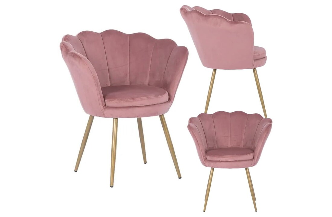 Fluwelen fauteuil roze goud - Schelpstoel, 58x51x88cm, Velvet