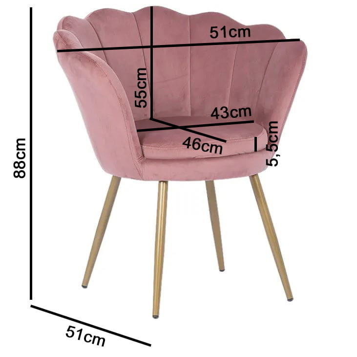 Fluwelen fauteuil roze goud - Schelpstoel, 58x51x88cm, Velvet