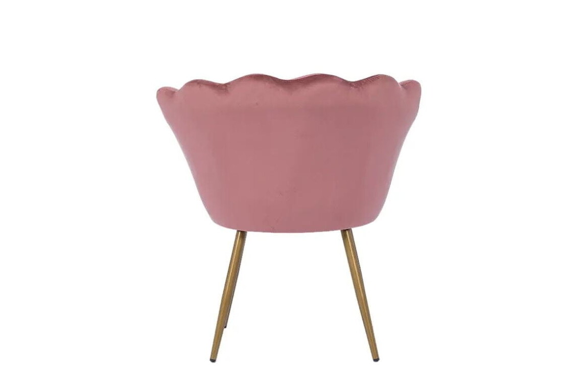 Stoel schelpvormig roze, velvet fauteuil goud, 58x51x88cm