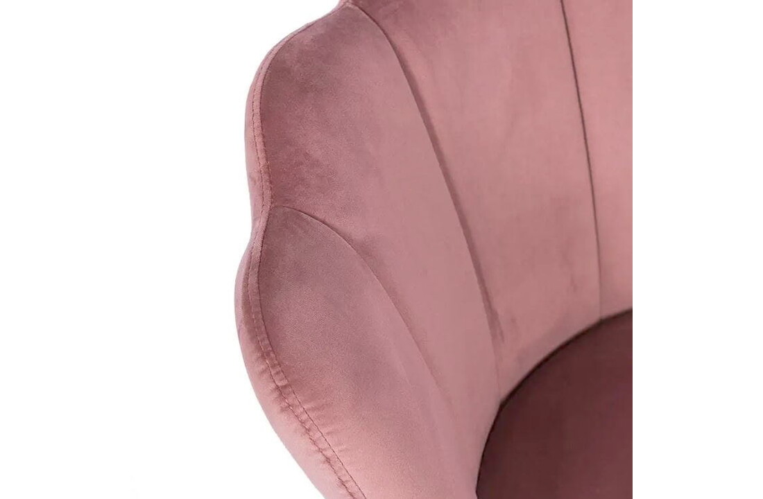 Stoel schelpvormig roze, velvet fauteuil goud, 58x51x88cm