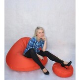 Oranje zitzak met poef XXL - 70x100x100 cm - Polyester/Kunstleer