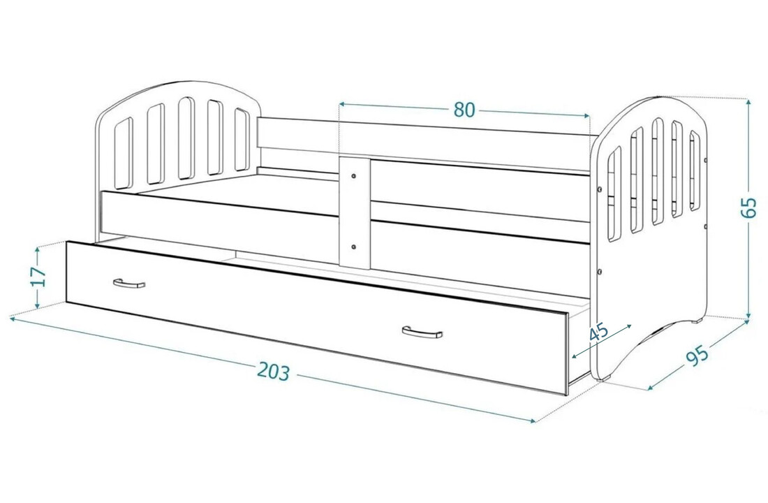 Kinderbed met lade 90x200 - Wit MDF & Grenenhout