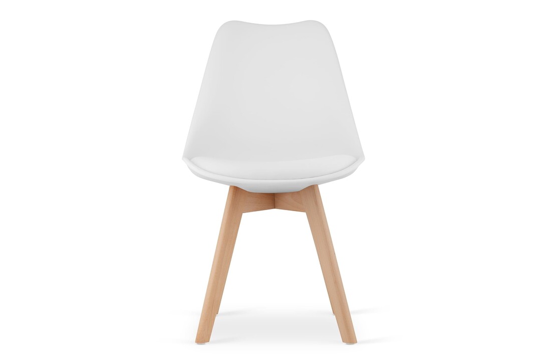 Set van 4 eetkamerstoelen - Witte kuipstoelen met beukenhouten poten