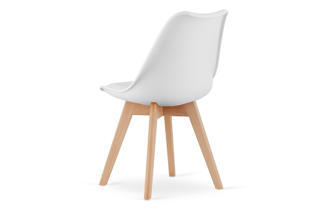 Set van 4 eetkamerstoelen - Witte kuipstoelen met beukenhouten poten