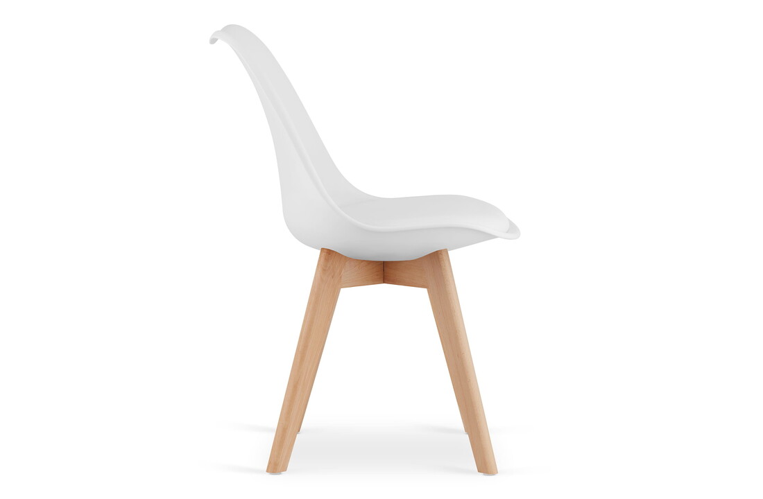 Set van 4 eetkamerstoelen - Witte kuipstoelen met beukenhouten poten