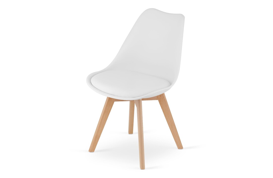 Set van 4 eetkamerstoelen - Witte kuipstoelen met beukenhouten poten