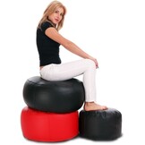 Zwarte poef kunstleer - 47x24cm - Rond - Zwart kunstleer