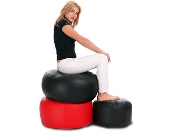 Zwarte poef kunstleer - 47x24cm - Rond - Zwart kunstleer