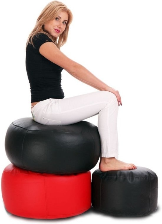 Zwarte poef kunstleer - 47x24cm - Rond - Zwart kunstleer