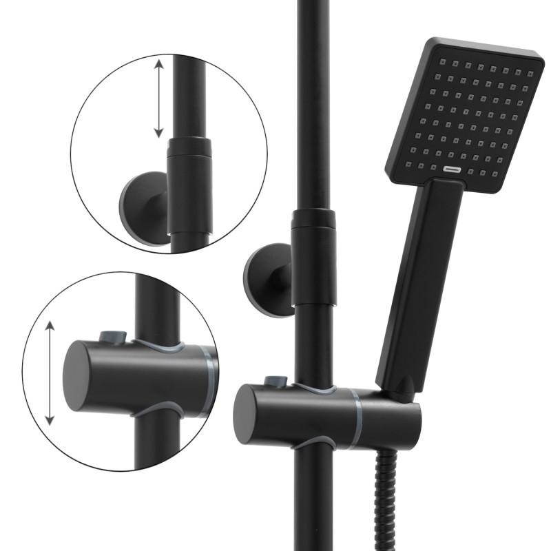 Doucheset thermostaatkraan zwart - 20cm regendouche | Messing