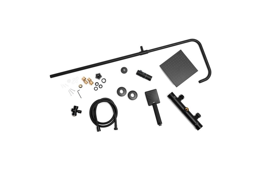 Doucheset thermostaatkraan zwart - 20cm regendouche | Messing