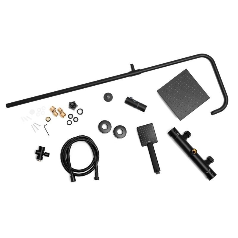 Doucheset thermostaatkraan zwart - 20cm regendouche | Messing