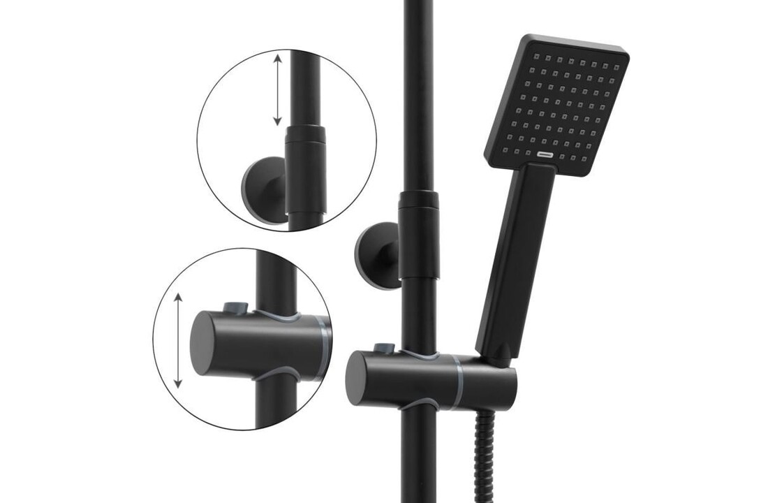 Thermostaat douchekop | Zwarte Regendouche 20cm | Messing Kraan