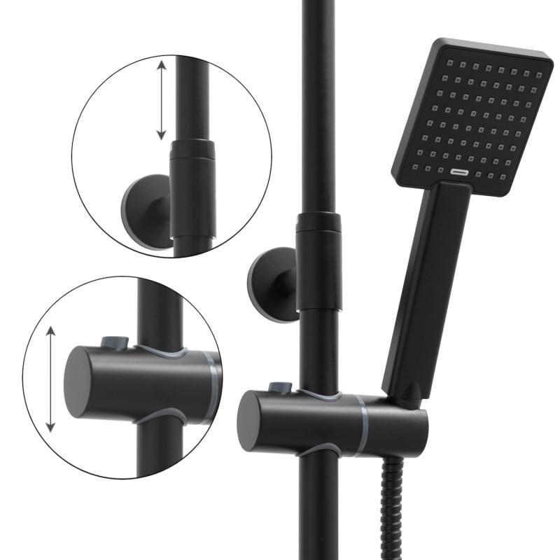 Thermostaat douchekop | Zwarte Regendouche 20cm | Messing Kraan